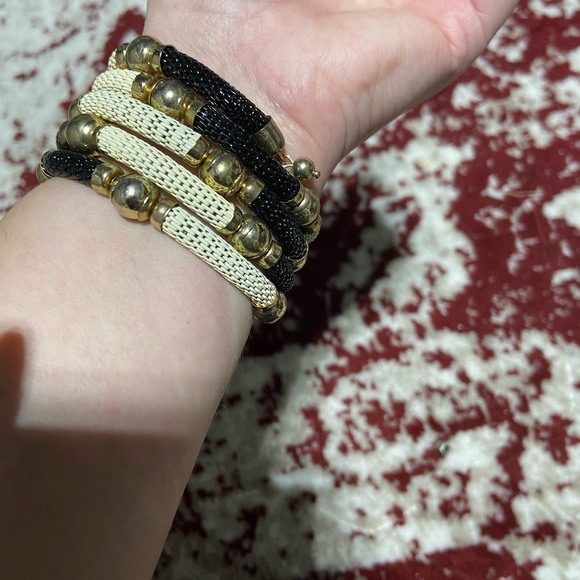 Black and White with Gold Tone Accents Bracelet - Picture 3 of 6